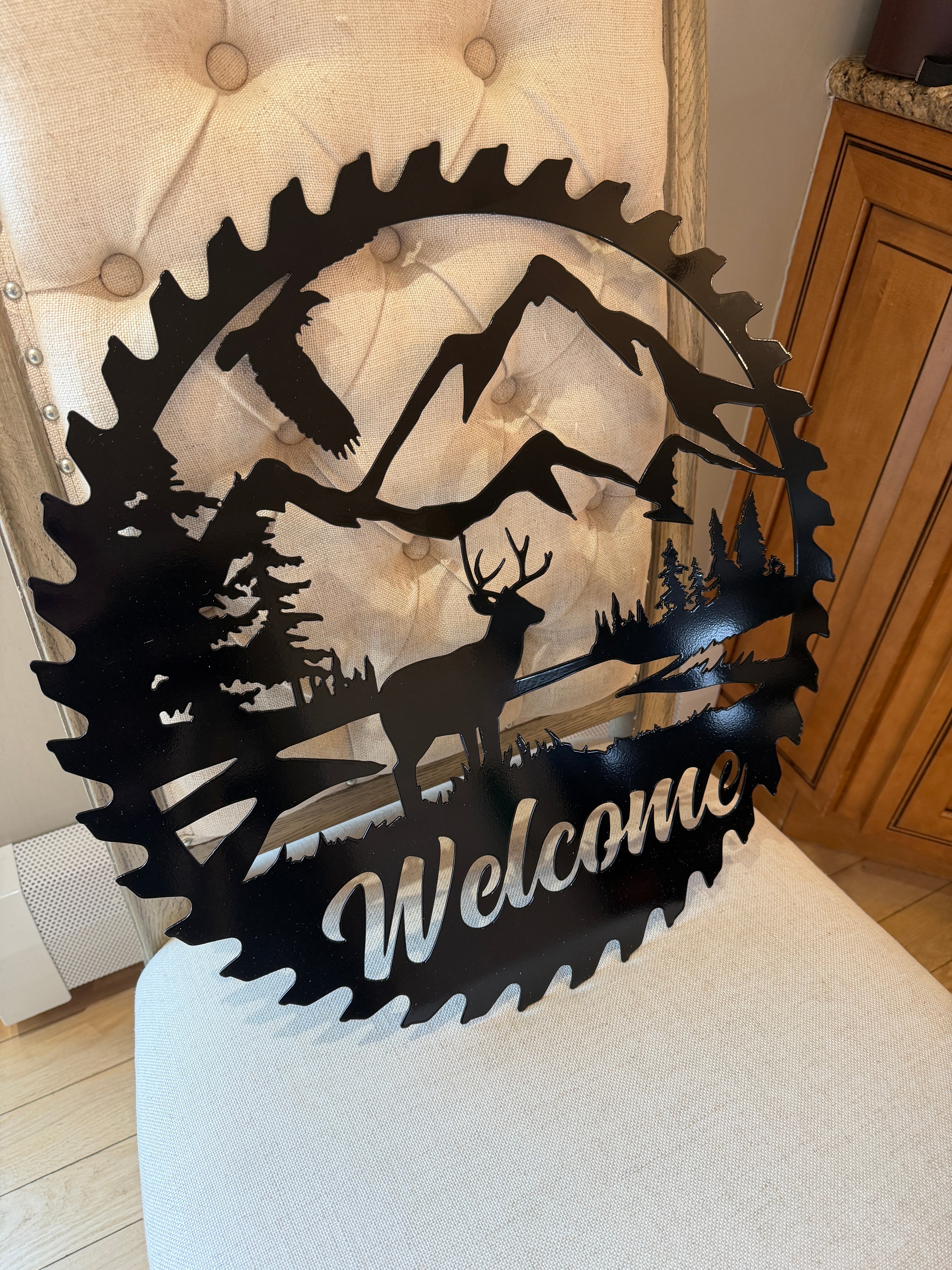 Mountain Wildlife Welcome Sawblade Sign