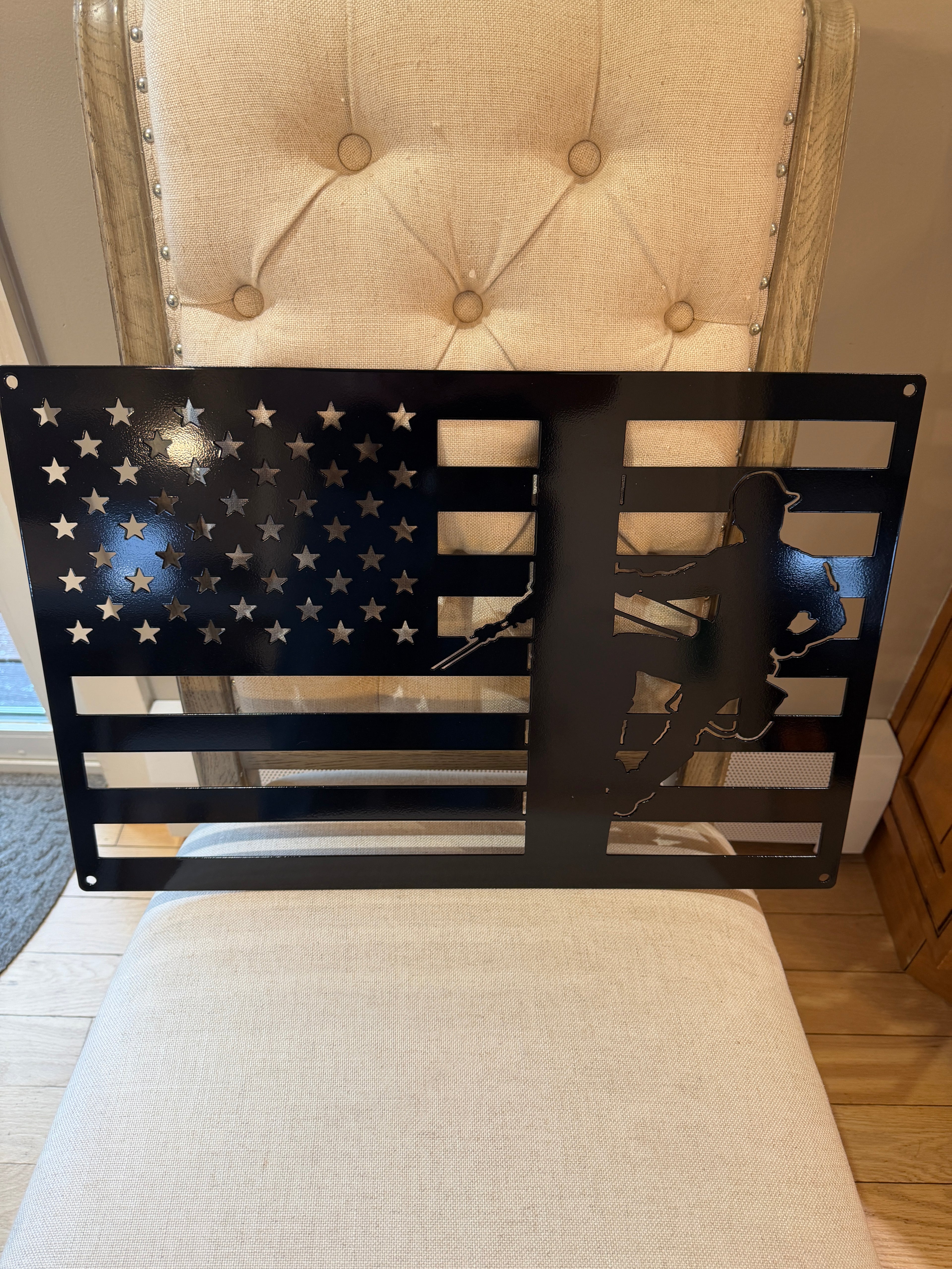 American Flag Lineman Metal Sign