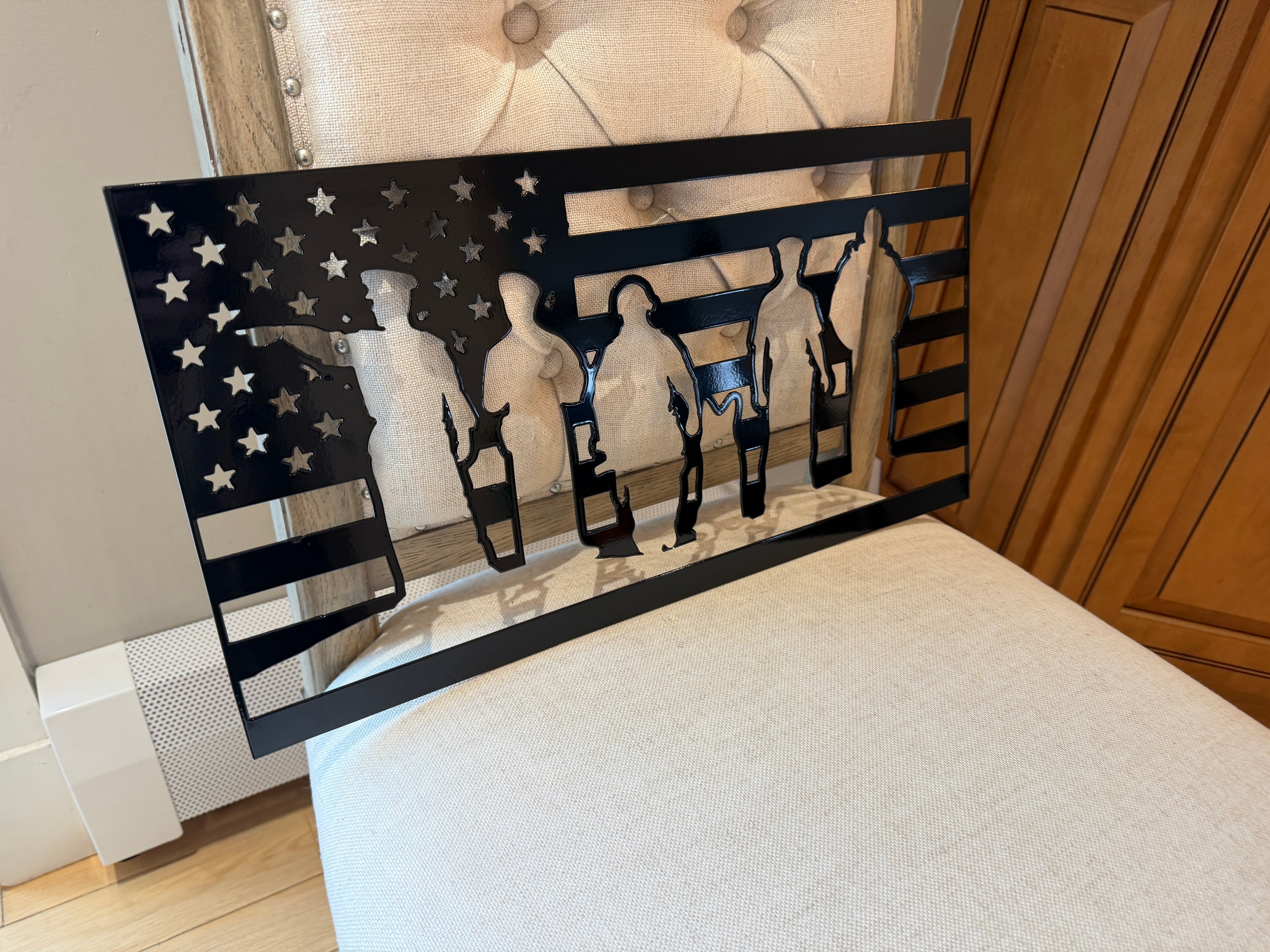Police Silhouette American Flag Metal Sign
